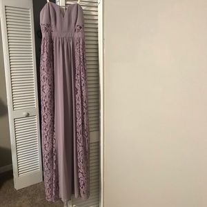 BCBG violet lace strapless maxi dress.